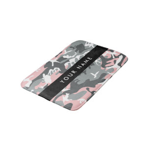 Pink and Grey Camouflage Your name Personalise Bath Mat