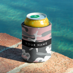 Pink and Grey Camouflage Your name Personalise Can Cooler