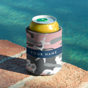 Pink and Grey Camouflage Your name Personalise Can Cooler