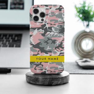 Pink and Grey Camouflage Your name Personalise iPhone 15 Pro Max Case