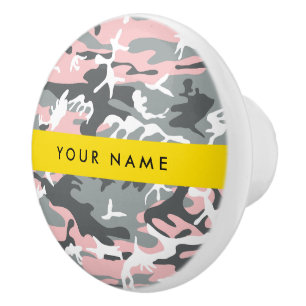 Pink and Grey Camouflage Your name Personalise Ceramic Knob