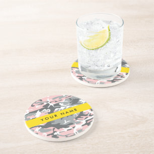 Pink and Grey Camouflage Your name Personalise Coaster