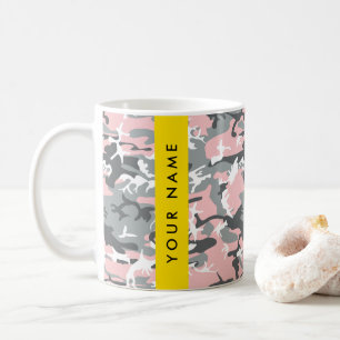 Pink and Grey Camouflage Your name Personalise Coffee Mug