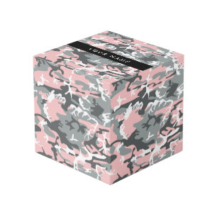 Pink and Grey Camouflage Your name Personalise Cube