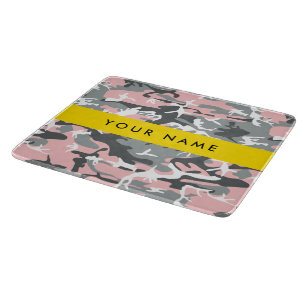 Pink and Grey Camouflage Your name Personalise Cutting Board