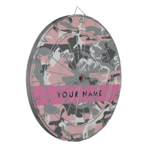 Pink and Grey Camouflage Your name Personalise Dartboard