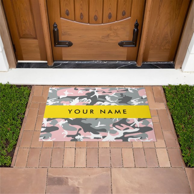 Pink and Grey Camouflage Your name Personalise Doormat (Outdoor)