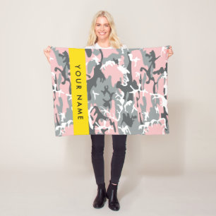 Pink and Grey Camouflage Your name Personalise Fleece Blanket
