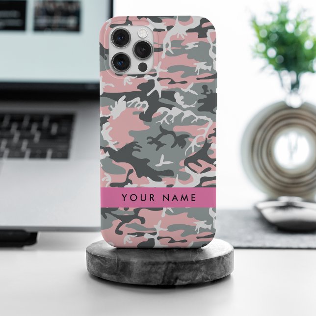 Pink and Grey Camouflage Your name Personalise iPhone Case (Creator Uploaded)