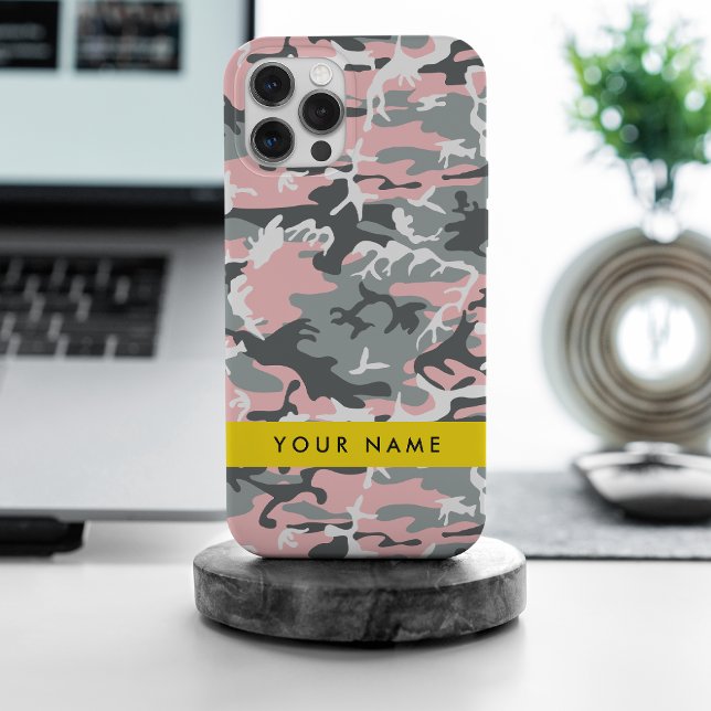 Pink and Grey Camouflage Your name Personalise iPhone Case (Creator Uploaded)