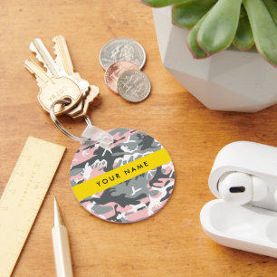 Pink and Grey Camouflage Your name Personalise Key Ring