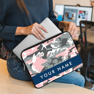 Pink and Grey Camouflage Your name Personalise Laptop Sleeve