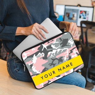 Pink and Grey Camouflage Your name Personalise Laptop Sleeve