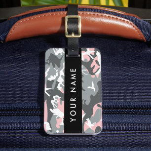 Pink and Grey Camouflage Your name Personalise Luggage Tag