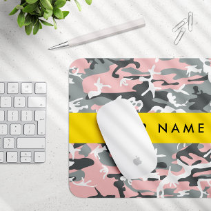 Pink and Grey Camouflage Your name Personalise Mouse Mat