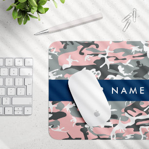 Pink and Grey Camouflage Your name Personalise Mouse Mat