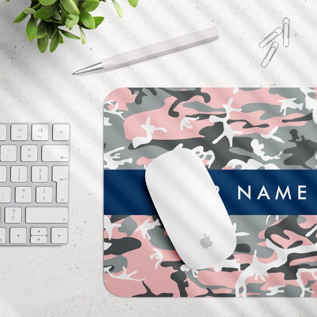 Pink and Grey Camouflage Your name Personalise Mouse Mat (Creator Uploaded)