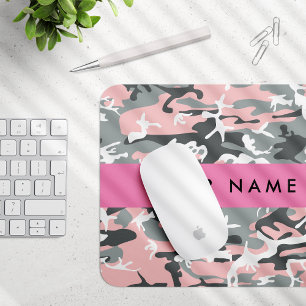 Pink and Grey Camouflage Your name Personalise Mouse Mat