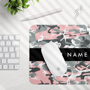 Pink and Grey Camouflage Your name Personalise Mouse Mat