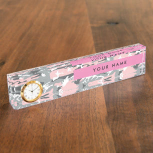 Pink and Grey Camouflage Your name Personalise Nameplate