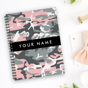 Pink and Grey Camouflage Your name Personalise Notebook