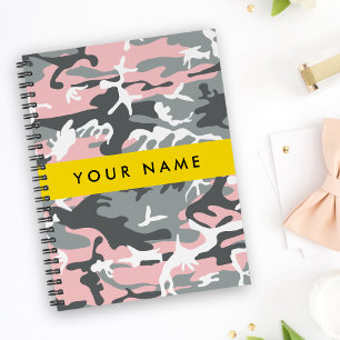 Pink and Grey Camouflage Your name Personalise Notebook