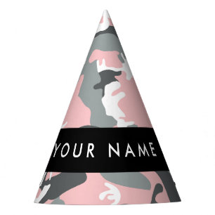 Pink and Grey Camouflage Your name Personalise Party Hat