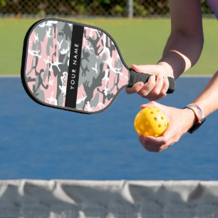 Pink and Grey Camouflage Your name Personalise Pickleball Paddle