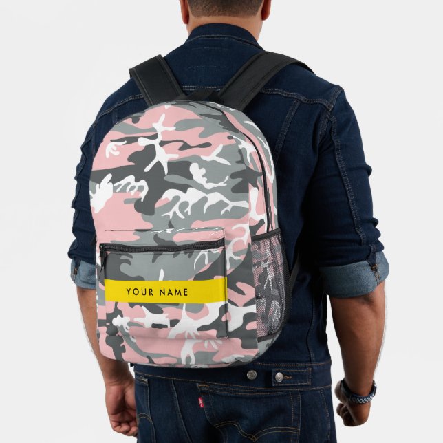 Pink and Grey Camouflage Your name Personalise Printed Backpack (Insitu (Model))