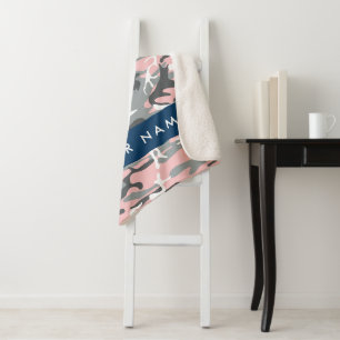Pink and Grey Camouflage Your name Personalise Sherpa Blanket