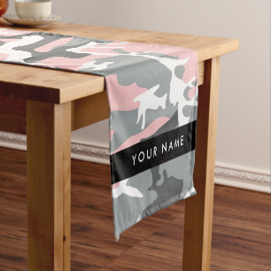 Pink and Grey Camouflage Your name Personalise Short Table Runner