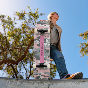 Pink and Grey Camouflage Your name Personalise Skateboard