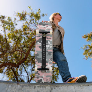 Pink and Grey Camouflage Your name Personalise Skateboard