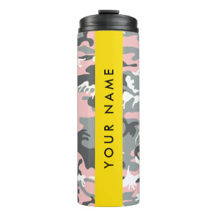 Pink and Grey Camouflage Your name Personalise Thermal Tumbler