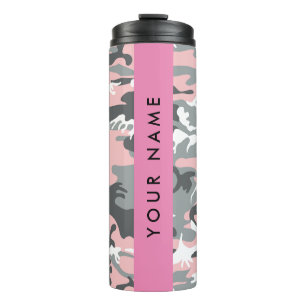 Pink and Grey Camouflage Your name Personalise Thermal Tumbler