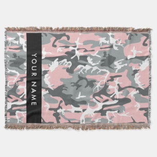 Pink and Grey Camouflage Your name Personalise Throw Blanket