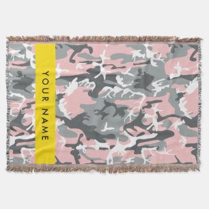 Pink and Grey Camouflage Your name Personalise Throw Blanket