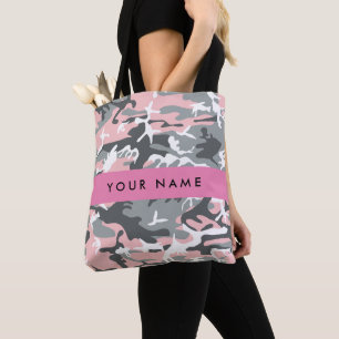 Pink and Grey Camouflage Your name Personalise Tote Bag