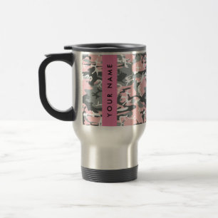 Pink and Grey Camouflage Your name Personalise Travel Mug