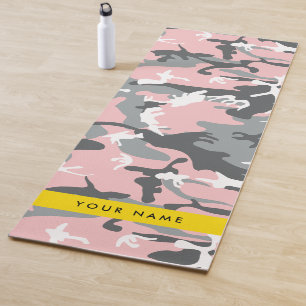 Pink and Grey Camouflage Your name Personalise Yoga Mat