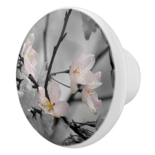 Pink and Grey Cherry Blossoms Ceramic Knob