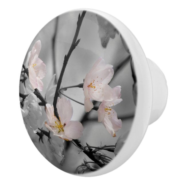 Pink and Grey Cherry Blossoms Ceramic Knob (Right)
