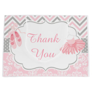 Pink and Grey Chevron Ballerina Thank You Large Gift Bag