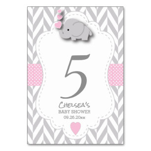 Pink and Grey Chevron Elephant Table Number