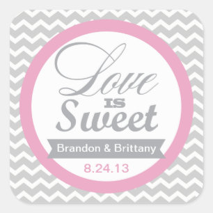 Pink and Grey Chevron Favour Stickers