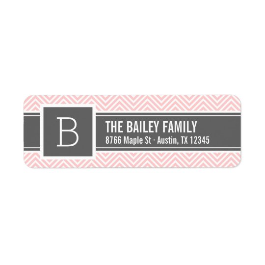 Pink and Grey Chevron Monogram Return Address Label