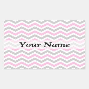 Pink and grey chevron pattern rectangular sticker