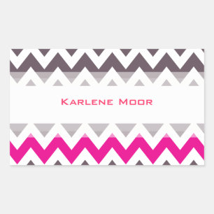 Pink and grey chevron rectangular sticker
