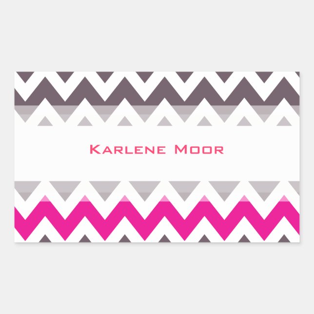 Pink and grey chevron rectangular sticker (Front)