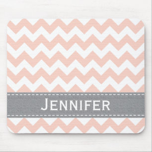 Pink and Grey Chevron Striped Mousepad